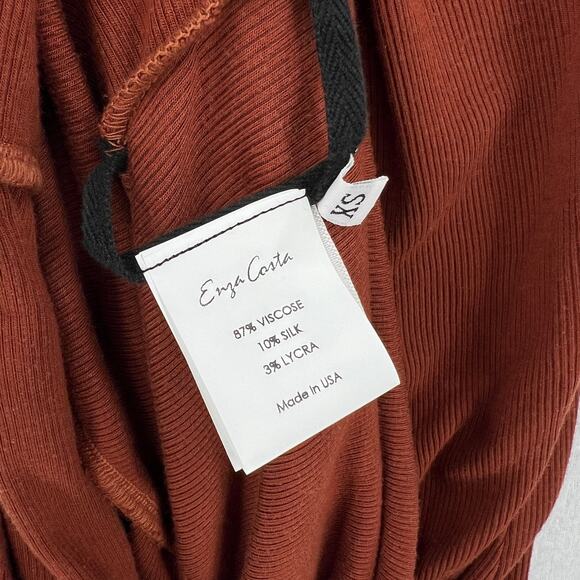 ENZA COSTA Dress Womens XS Umber Stretch Silk Knit Ruched Strappy Midi NEW - Picture 11 of 16